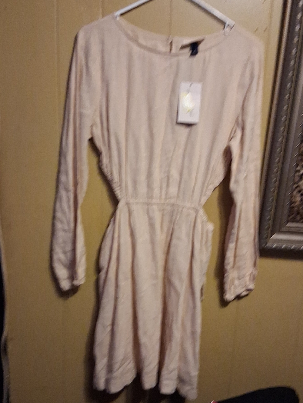 Universal Thread Light Beige Long Sleeve Waist-Definition Dress
